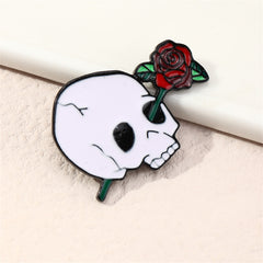 White & Red Skull Rose Brooch