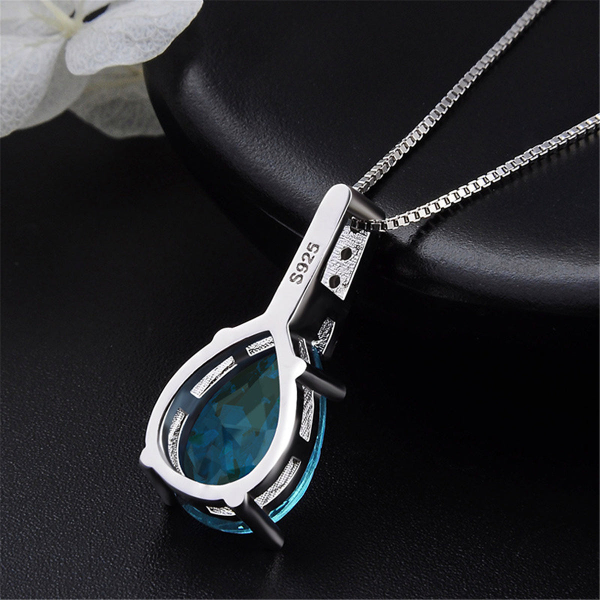 Cubic Zirconia and Aqua Pear Cut Crystal Bezel Prong Pendant Necklace, pendant necklace for women, lifestyle look