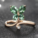 Green Crystal & 18k Rose Gold-Plated Butterfly Promise Ring - streetregion