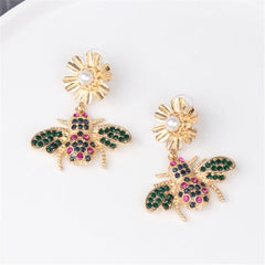 Pearl & Cubic Zirconia 18K Gold-Plated Bee Drop Earrings