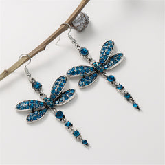 Blue Cubic Zirconia & Silver-Plated Dragonfly Drop Earrings