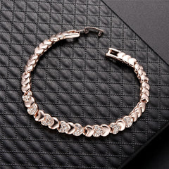 cubic zirconia & 18k Rose Gold-Plated Heart Link Bracelet - streetregion