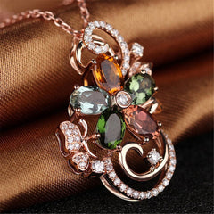 Green Crystal & Cubic Zirconia Flower Pendant Necklace