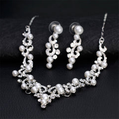 Cubic Zirconia & Pearl Rattan Drop Earrings & Statement Necklace