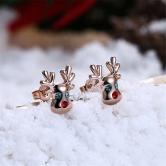 Cubic Zirconia & 18K Rose Gold-Plated Reindeer Stud Earrings