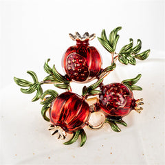 Red & Green 18K Gold-Plated Pomegranate Brooch