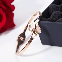 cubic zirconia & 18k Rose Gold-Plated Frosted Butterfly Bangle - streetregion