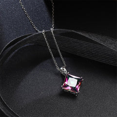 Crystal & Silver-Plated Princess-Cut Pendant Necklace - streetregion