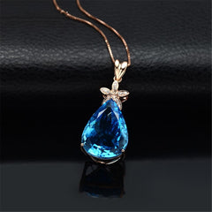 Blue Crystal & cubic zirconia Pear Cut Starfish Pendant Necklace - streetregion