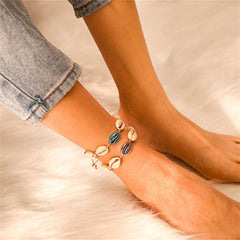 Purple & Blue Metallic Shell Adjustable Anklet Set