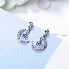 cubic zirconia & Silver-Plated Blue Star & Crescent Drop Earrings - streetregion