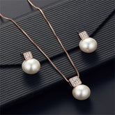 Pearl & Cubic Zirconia 18K Gold-Plated Pendant Necklace & Drop Earrings