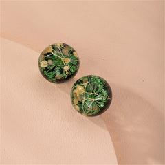 Yellow & Silver-Plated Flower Ball Stud Earrings