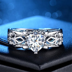 cubic zirconia & Silver-Plated Fleur-de-Lis Heart Ring - streetregion