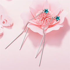 Blue Crystal & Silver-Plated Star & Tassel Drop Earrings - streetregion
