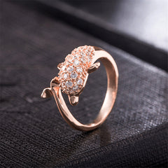 Cubic Zirconia & 18K Rose Gold-Plated Pavé Dolphin Ring