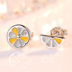 Orange & Silver-Plated Asymmetrical Stud Earrings
