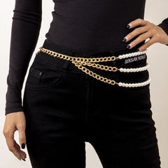 Pearl & 18K Gold-Plated Beaded Layered Waist Chain