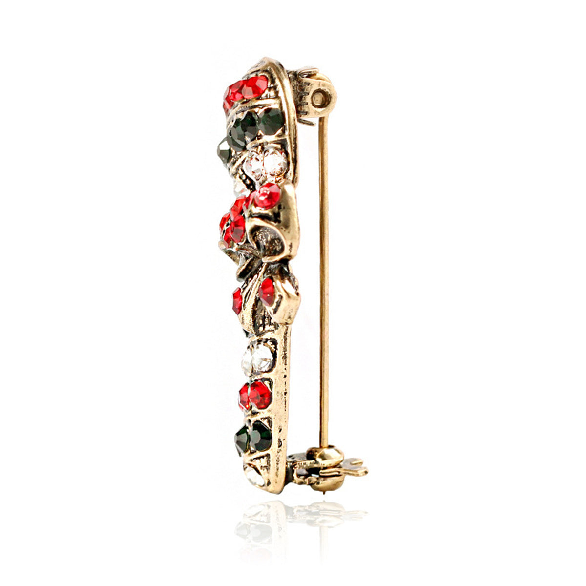 Black Cubic Zirconia and 18K Gold-Plated Candy Cane Brooch, gold brooch pin, everyday style, lifestyle look