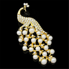 Pearl & 18K Gold-Plated Peacock Pavé-Set Brooch
