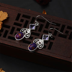 Purple Turquoise & Crystal Filigree Heart Drop Earrings
