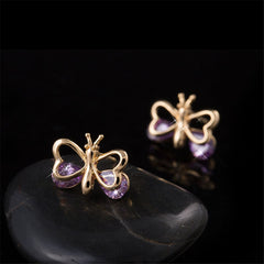 Purple Cubic Zirconia & 18k Gold-Plated Butterfly Stud Earrings - streetregion