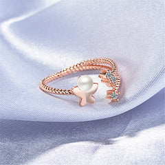 Cubic Zirconia & Pearl 18K Rose Gold-Plated Butterfly Split-Shank Open Ring