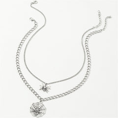 Silver-Plated Spider & Web Pendant Necklace Set