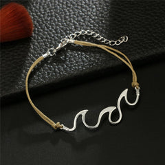 Silver-Plated Shell & Wave Charm Anklet Set