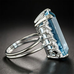 Sea Blue Crystal & Silver-Plated Emerald-Cut Ring