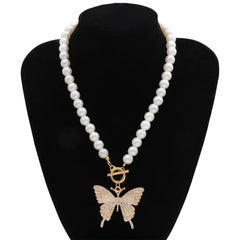 Cubic Zirconia & Pearl 18k Gold-Plated Butterfly Pendant Necklace