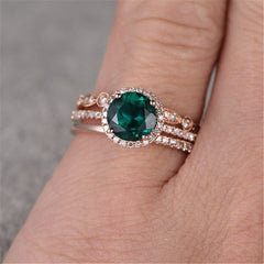 Green Crystal & cubic zirconia Ring Set - streetregion