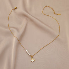 Pearl & Shell 18K Gold-Plated Butterfly Pendant Necklace