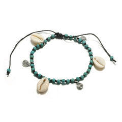 Turquoise & Silver-Plated Seashell Beaded Anklet