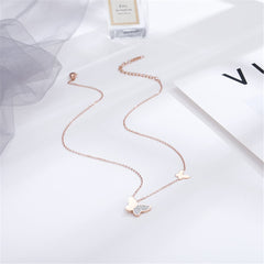Cubic Zirconia & 18K Rose Gold-Plated Butterfly Pendant Necklace