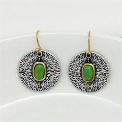 Green Resin & Two-Tone Circle Drop Earrings