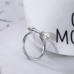 Pearl & Silver-Plated Staff Adjustable Ring