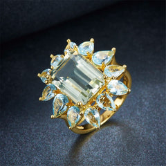 Light Blue Crystal & 18k Gold-Plated Geometry Ring - streetregion