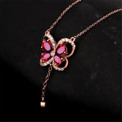 Red Crystal & Cubic Zirconia Butterfly Pendant Necklace