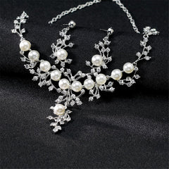 Pearl & Cubic Zirconia Branch Statement Necklace Set