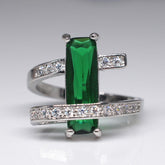 Green Crystal & cubic zirconia Geometric Ring - streetregion