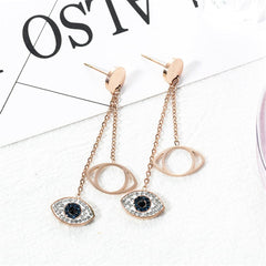 cubic zirconia & 18k Rose Gold-Plated Evil Eye Drop Earring - streetregion