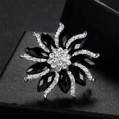 Black & cubic zirconia Floral Brooch - streetregion