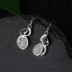 Purple Crystal & Opal Pear-Cut Textured Drop Earrings - streetregion