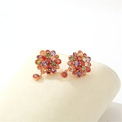 Jewel-Tone cubic zirconia & 18k Rose Gold-Plated Flower Earrings - streetregion