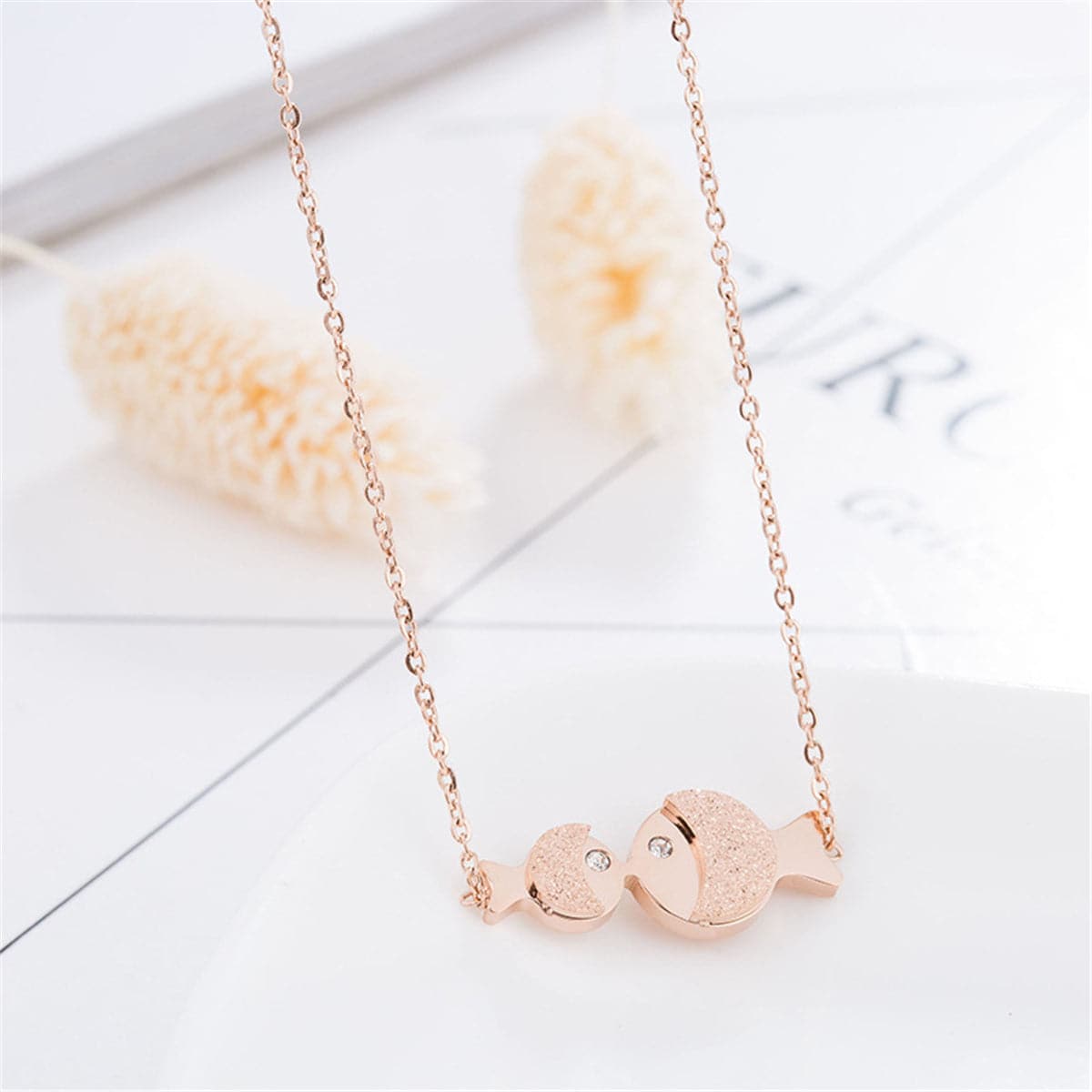 Cubic Zirconia and 18K Rose Gold-Plated Fish Pendant Necklace, rose gold pendant necklace for women, styled look