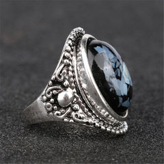 Blue & Silvertone Resin Oval Ring - streetregion