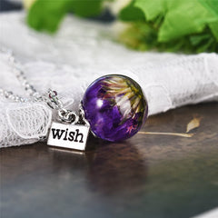 Purple Forget-Me-Not & Silver-Plated 'Wish' Pendant Necklace