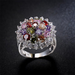 Jewel-Tone Cubic Zirconia & Platinum-Plated Sunflower Ring - streetregion