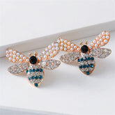 Blue Cubic Zirconia & Pearl 18K Gold-Plated Bee Stud Earrings